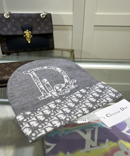 Dior Pompom Beanie In Grey