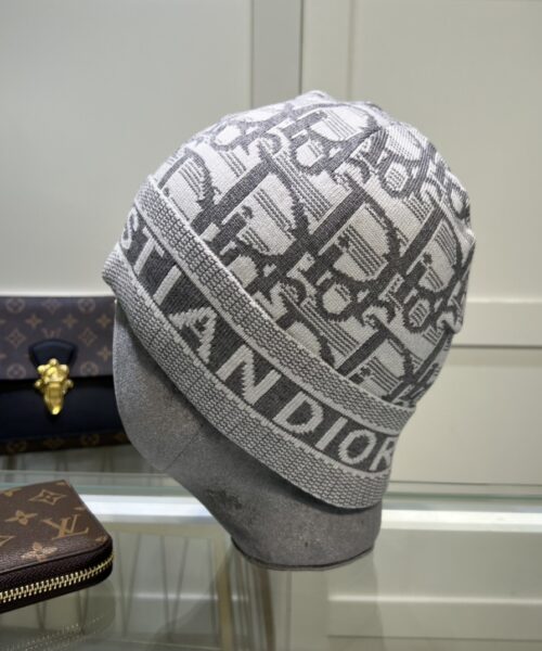 Dior Pompom Beanie In Grey