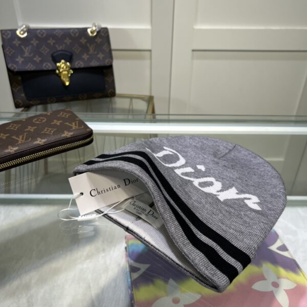 Dior Pompom Beanie In Grey