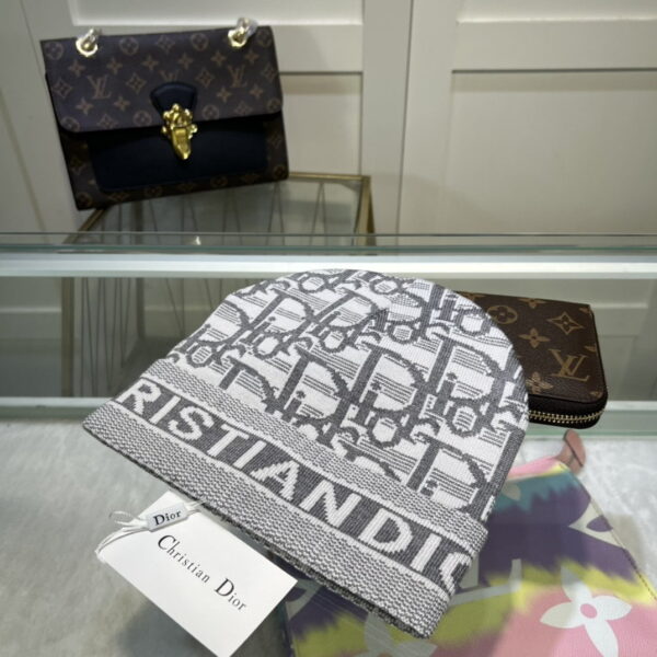 Dior Pompom Beanie In Grey