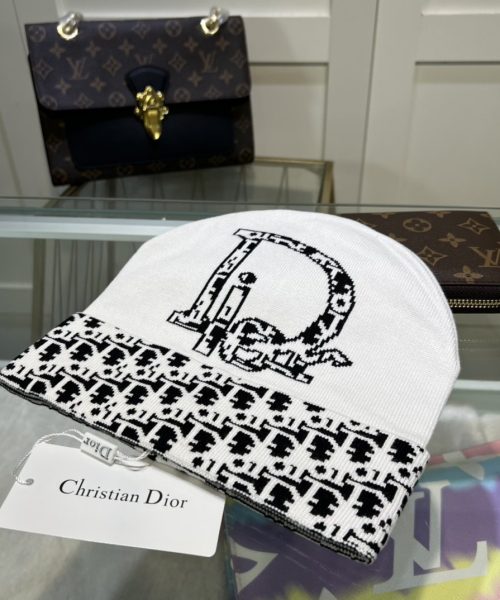Dior Pompom Beanie In White