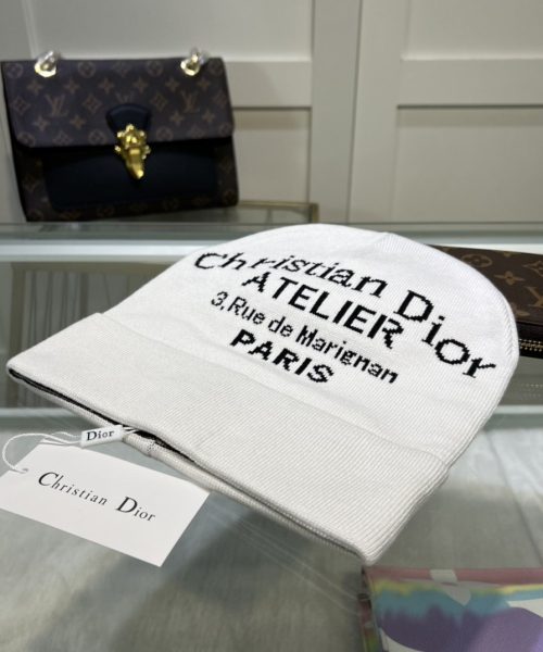 Dior Pompom Beanie In White