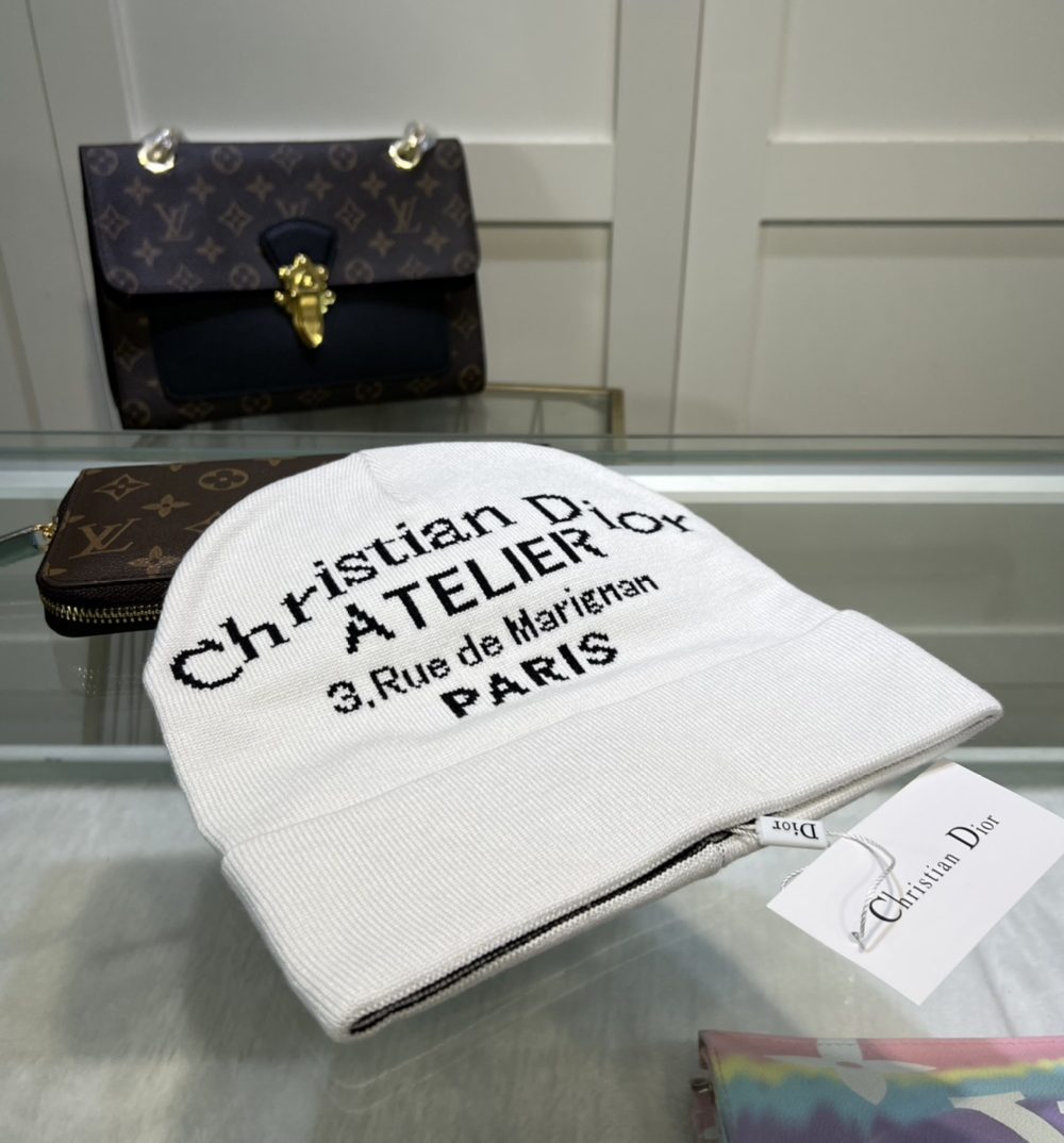 Dior Pompom Beanie In White