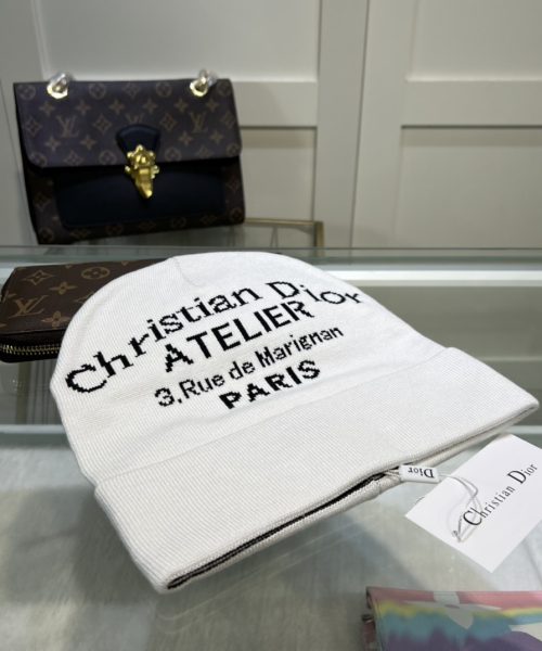 Dior Pompom Beanie In White