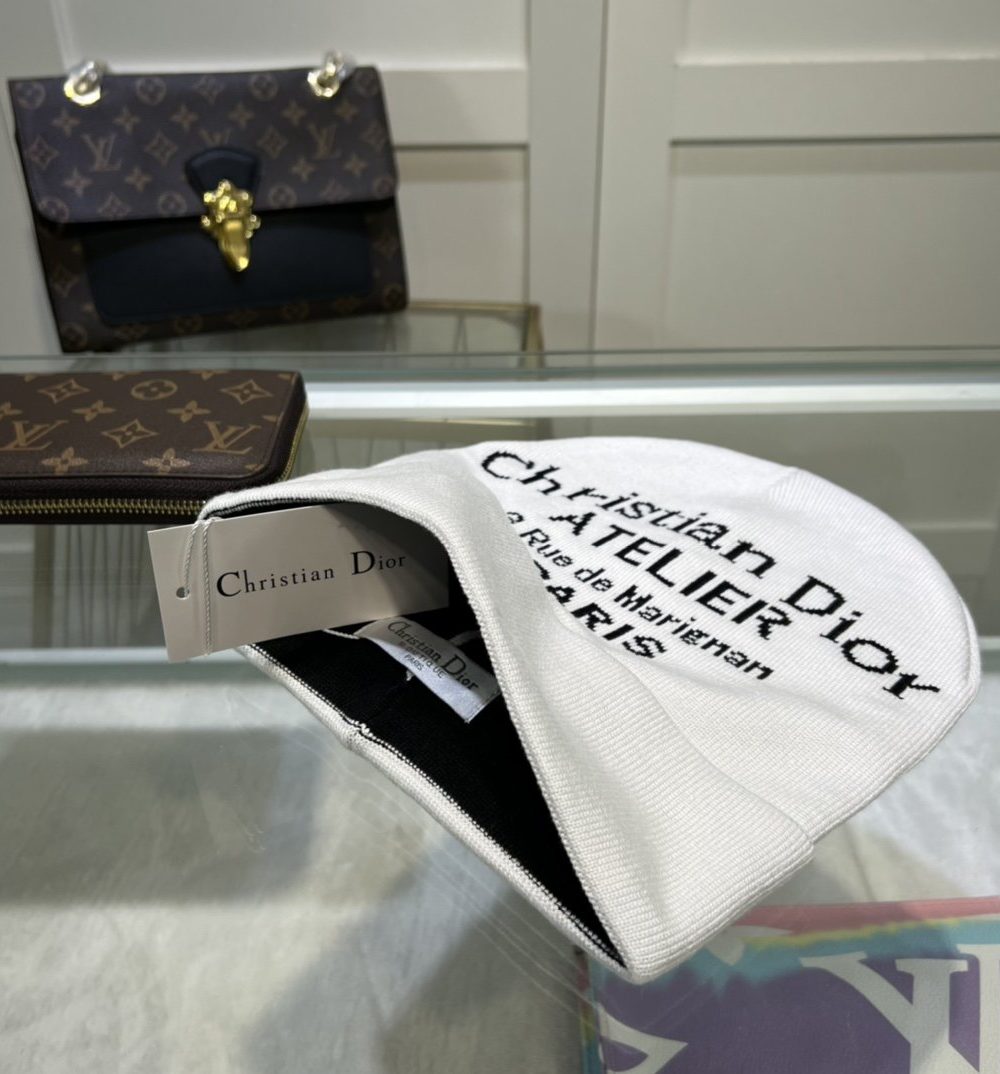 Dior Pompom Beanie In White