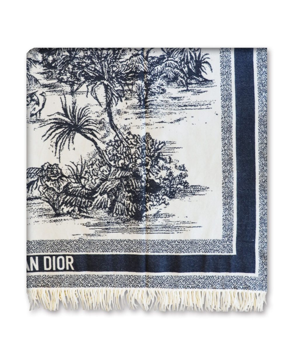 Dior Silk Square Ivory and Navy Blue Scarf 150cm/71in 