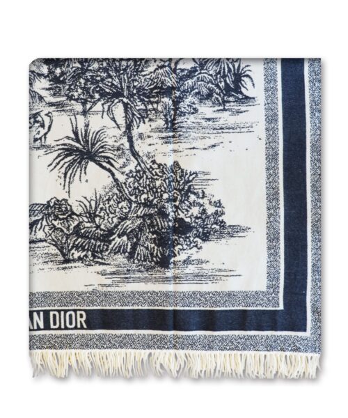 Dior Silk Square Ivory and Navy Blue Scarf 150cm/71in 