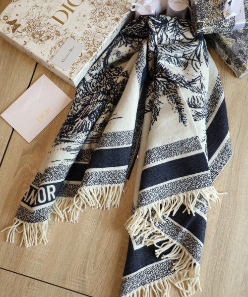 Dior Silk Square Ivory and Navy Blue Scarf 150cm/71in 