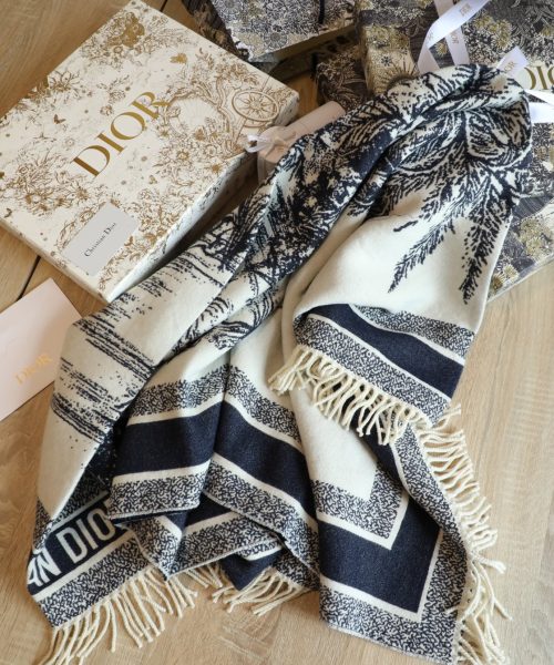 Dior Silk Square Ivory and Navy Blue Scarf 150cm/71in 