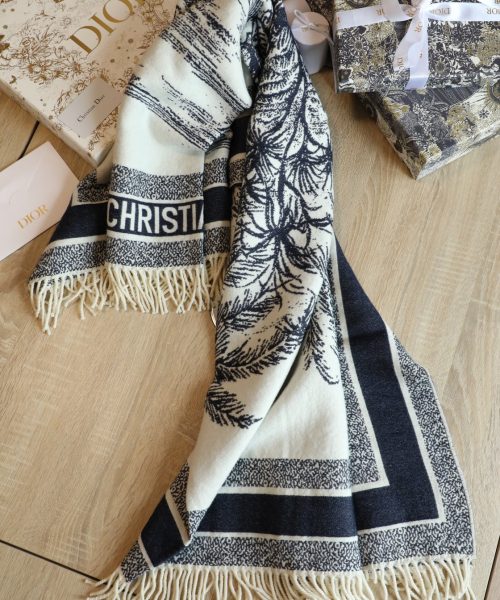 Dior Silk Square Ivory and Navy Blue Scarf 150cm/71in 