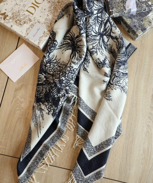 Dior Silk Square Ivory and Navy Blue Scarf 150cm/71in 