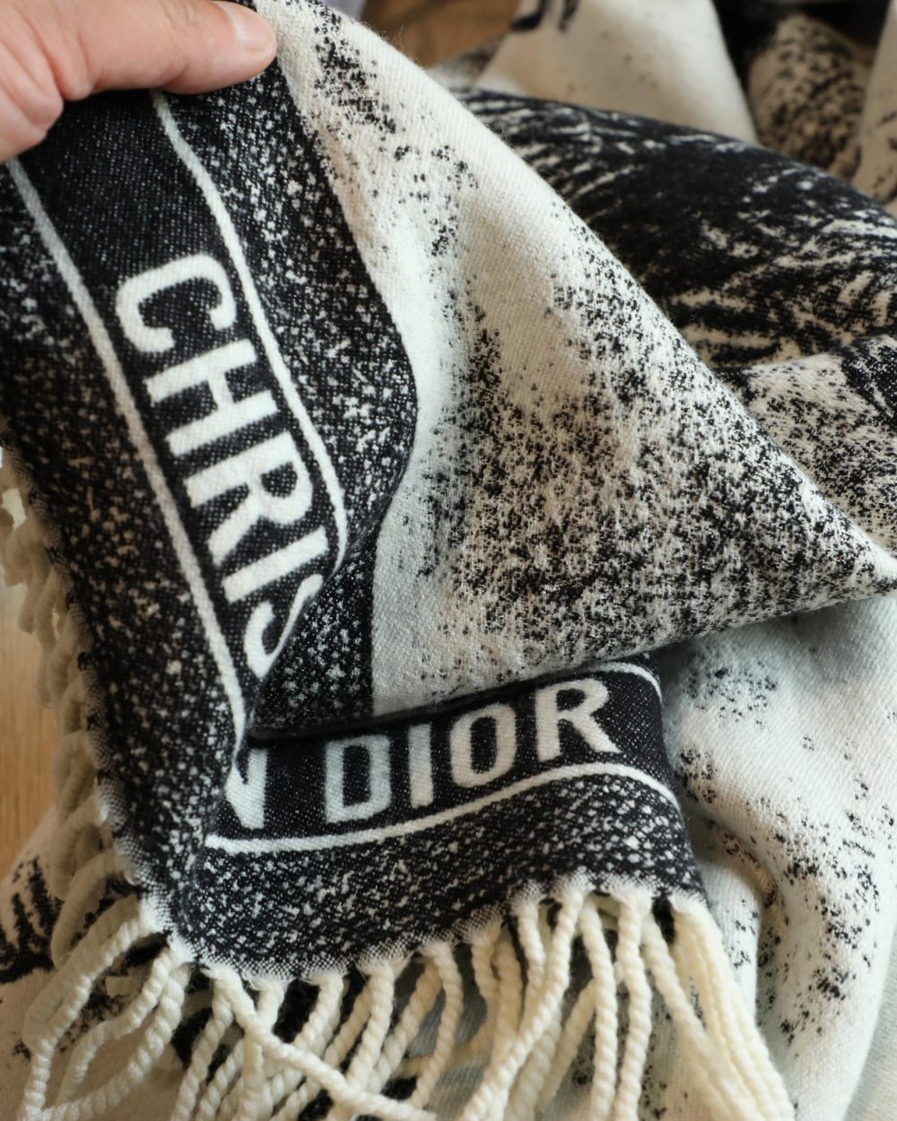 Dior Square Black and White Wool Scarf 150cm/59in 