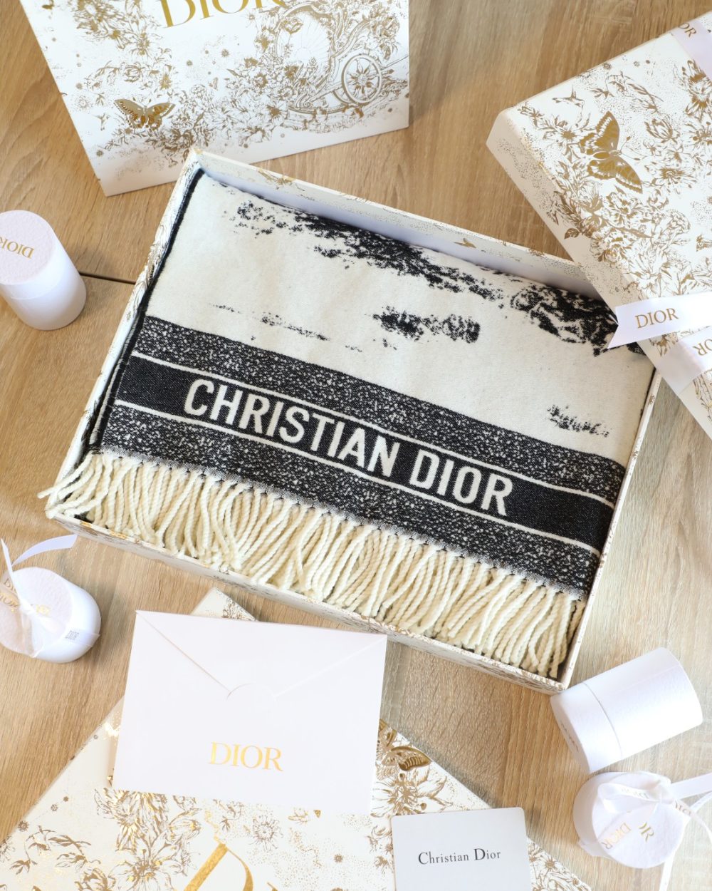 Dior Square Black and White Wool Scarf 150cm/59in 