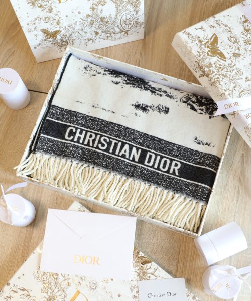 Dior Square Black and White Wool Scarf 150cm/59in 