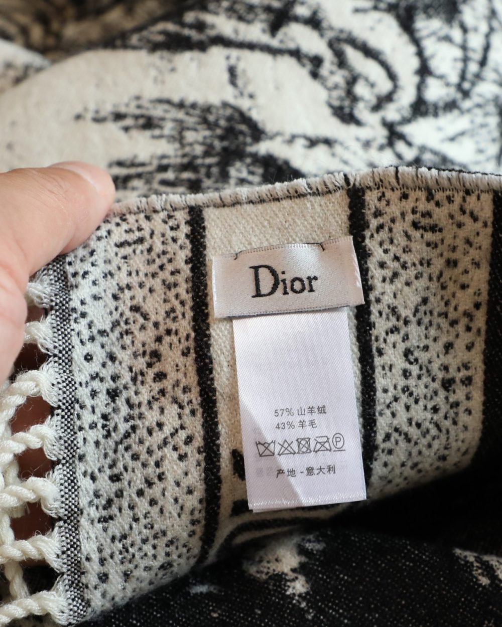 Dior Square Black and White Wool Scarf 150cm/59in 
