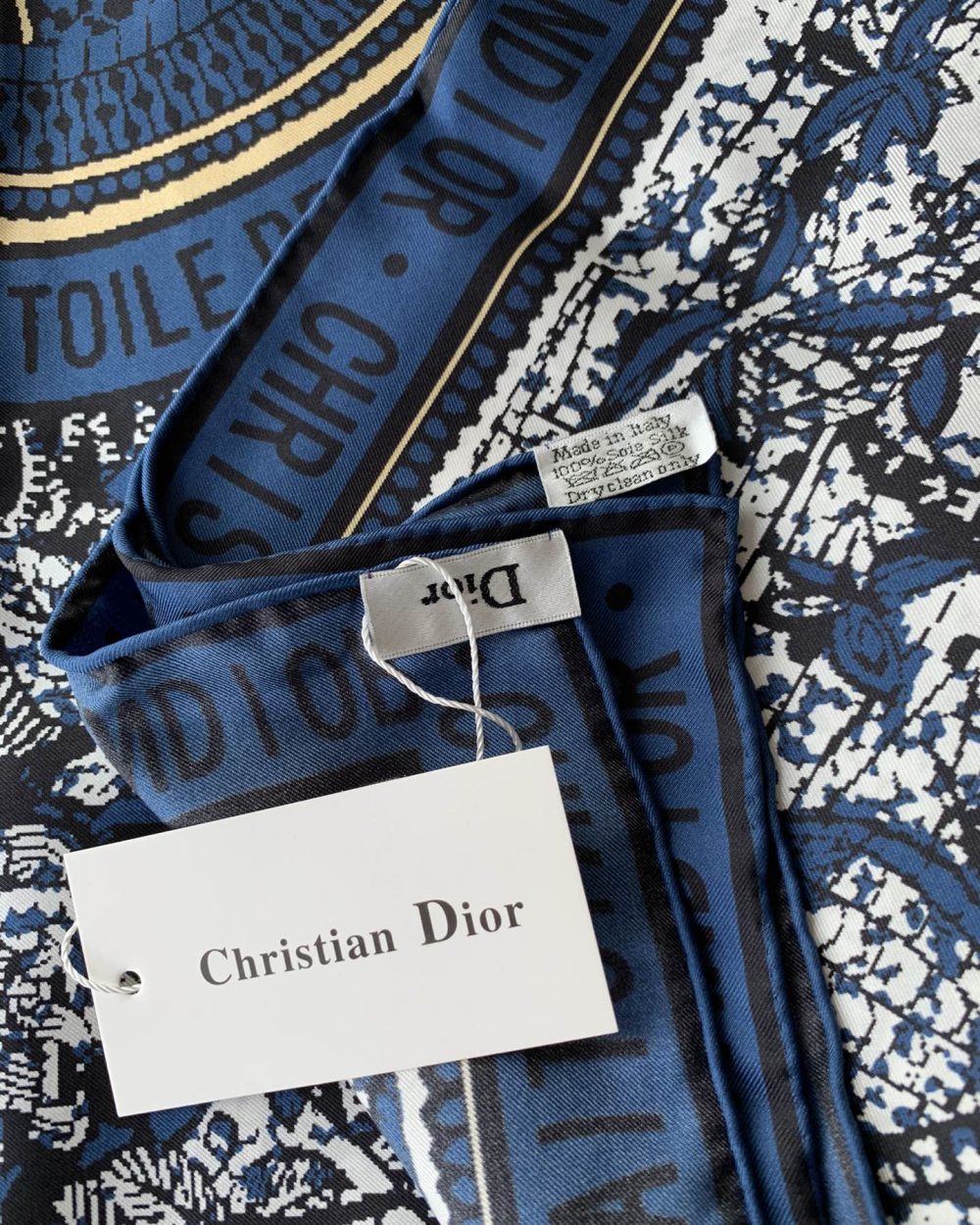 Dior Toile de Jouy Carnivora 90 Square Scarf Blue 35in/90cm 