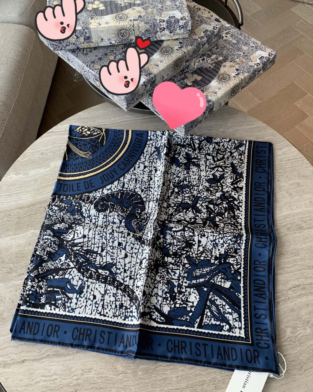 Dior Toile de Jouy Carnivora 90 Square Scarf Blue 35in/90cm 