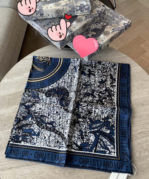 Dior Toile de Jouy Carnivora 90 Square Scarf Blue 35in/90cm 