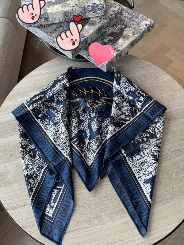 Dior Toile de Jouy Carnivora 90 Square Scarf Blue 35in/90cm 
