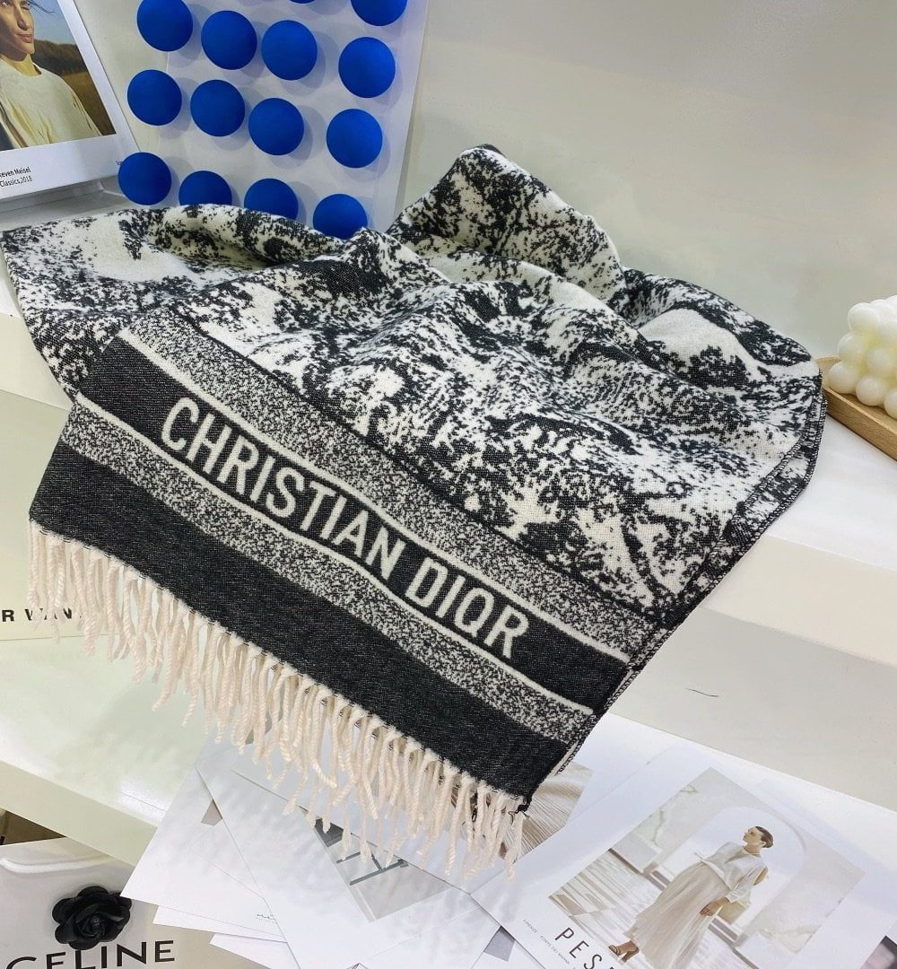 Dior Toile de Jouy Poncho Scarf Grey 71in/180cm 