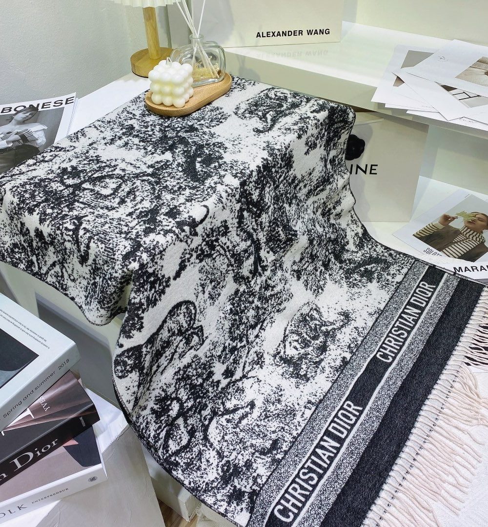 Dior Toile de Jouy Poncho Scarf Grey 71in/180cm 