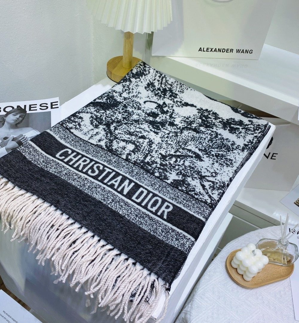 Dior Toile de Jouy Poncho Scarf Grey 71in/180cm 