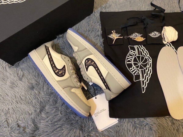 Dior x Air Jordan 1 Low-Top Grey and White Sneaker For Women, Women's Shoes