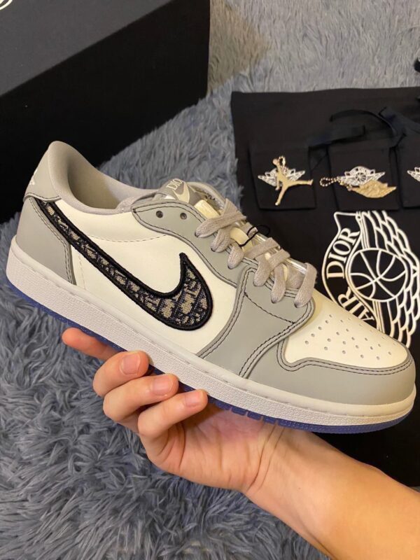 Dior x Air Jordan 1 Low-Top Grey and White Sneaker For Women, Women's Shoes