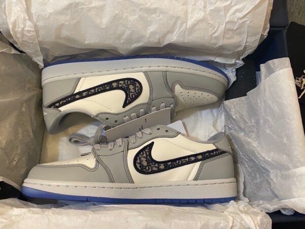 Dior x Air Jordan 1 Low-Top Grey and White Sneaker For Women, Women's Shoes