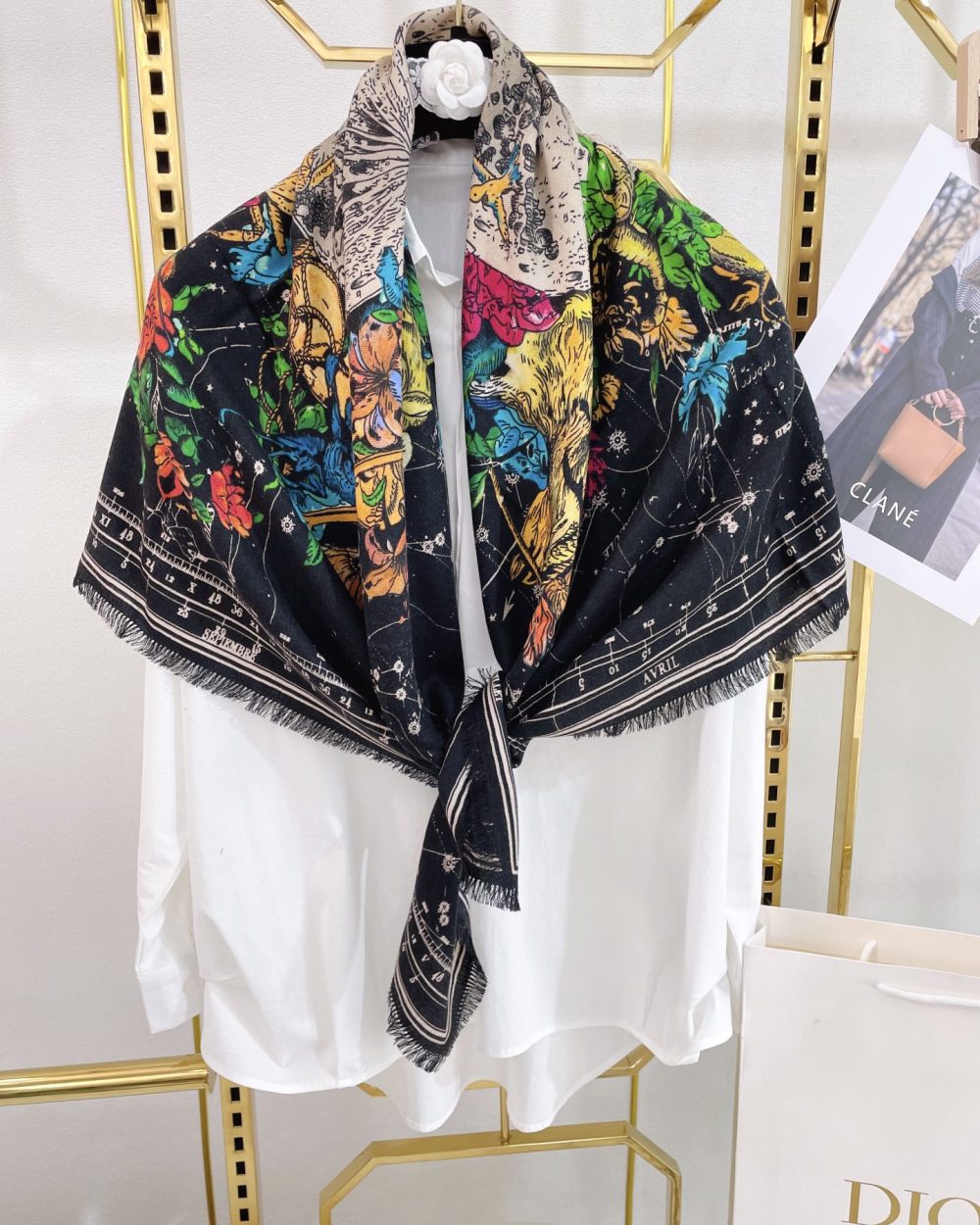 Dior Zodiac 90 Square Black Silk Twill Scarf 110cm/43in 115ZOD090I607_C900 