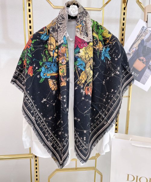 Dior Zodiac 90 Square Black Silk Twill Scarf 110cm/43in 115ZOD090I607_C900 