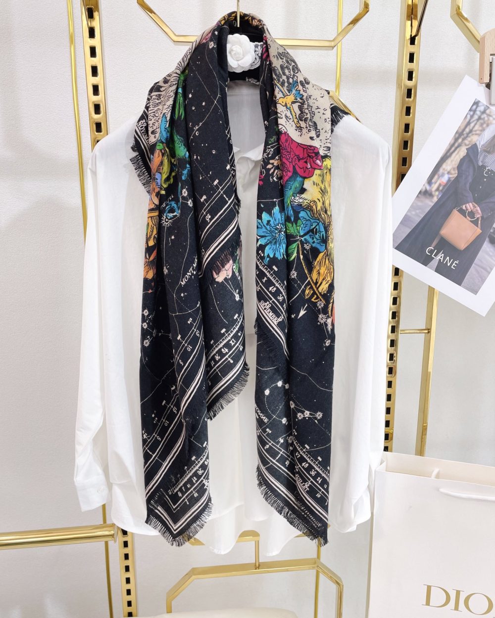 Dior Zodiac 90 Square Black Silk Twill Scarf 110cm/43in 115ZOD090I607_C900 