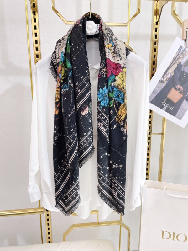 Dior Zodiac 90 Square Black Silk Twill Scarf 110cm/43in 115ZOD090I607_C900