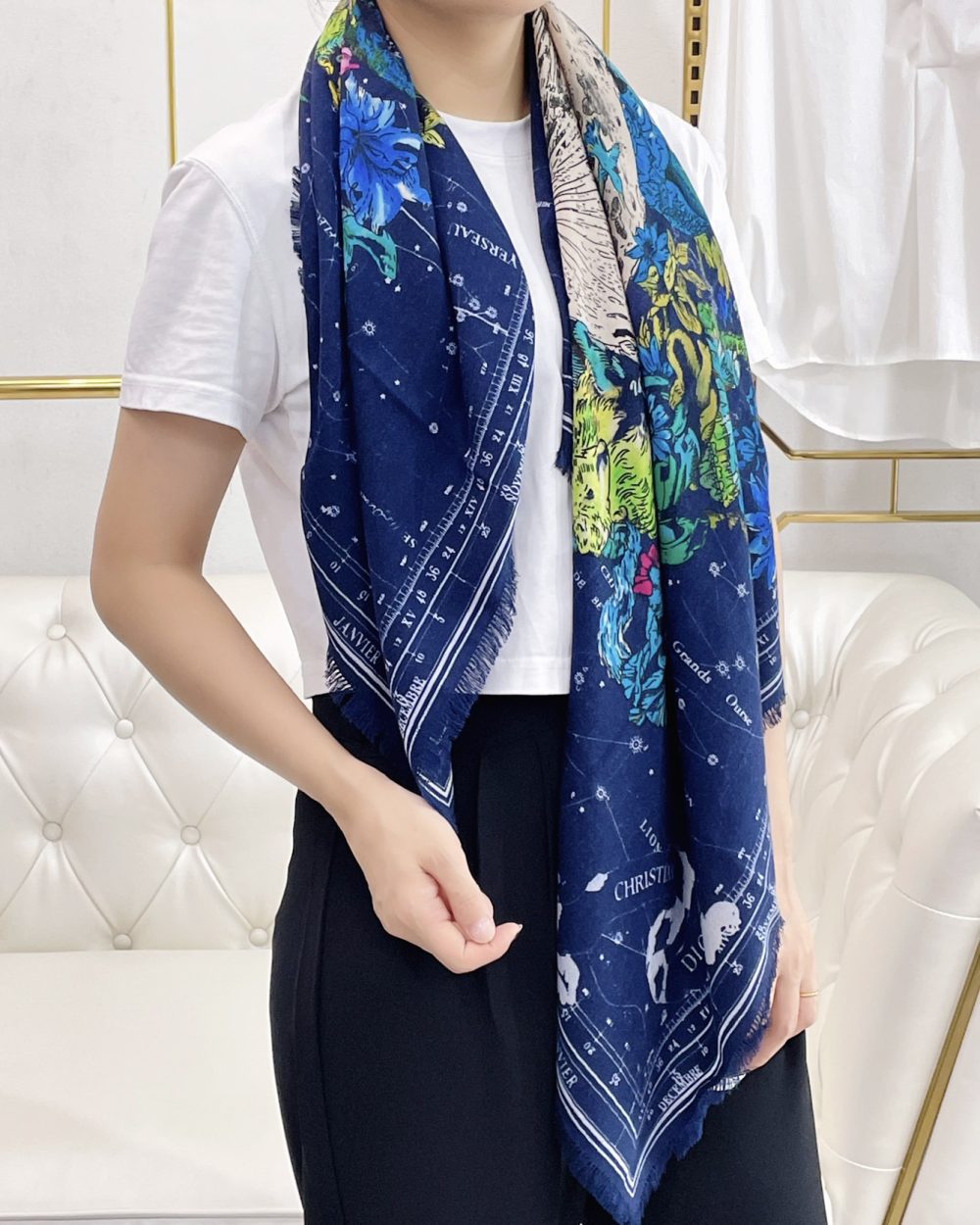 Dior Zodiac 90 Square Navy Blue Silk Twill Scarf 110cm/43in 15ZOD090I607_C540 