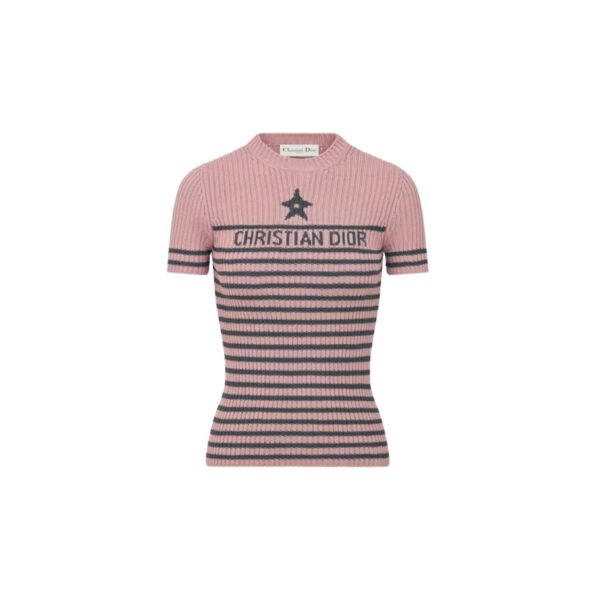 Dioriviera Short-Sleeved Sweater Pink And Gray For Women 254S15AM730_X4839