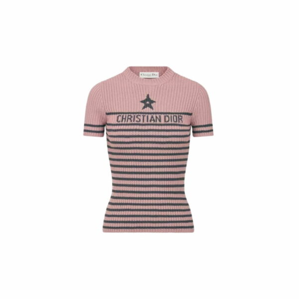 Dioriviera Short-Sleeved Sweater Pink And Gray For Women 254S15AM730_X4839
