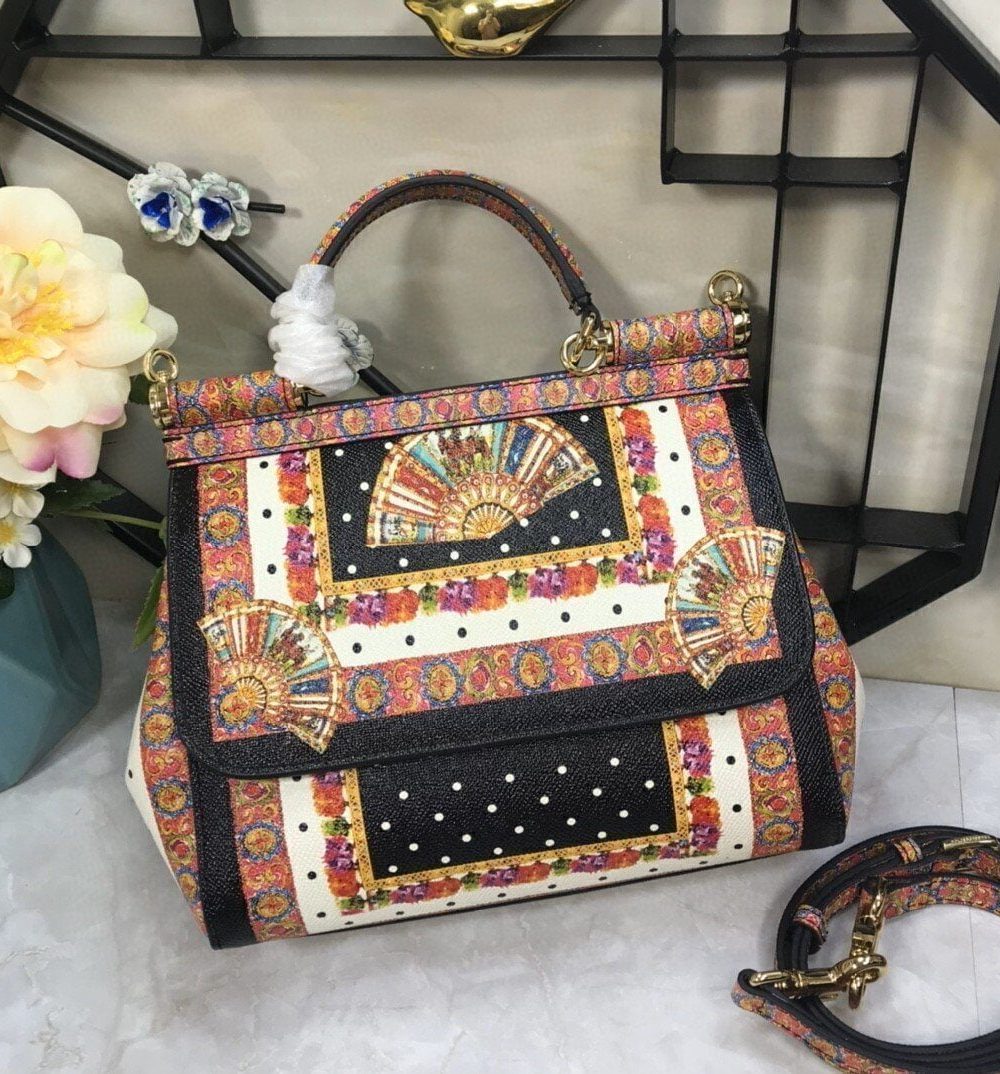 Dolce & Gabbana 90s Sicily Bag With Logo Print Multicolor For Women 10.2in/26cm DG