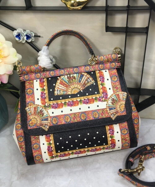 Dolce & Gabbana 90s Sicily Bag With Logo Print Multicolor For Women 10.2in/26cm DG