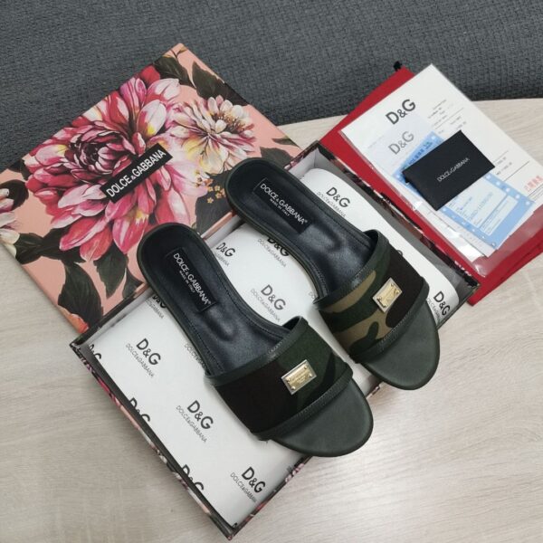 Dolce & Gabbana Camouflage Patchwork Slides Black For Women DG Shoes