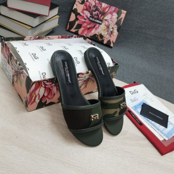 Dolce & Gabbana Camouflage Patchwork Slides Black For Women DG Shoes