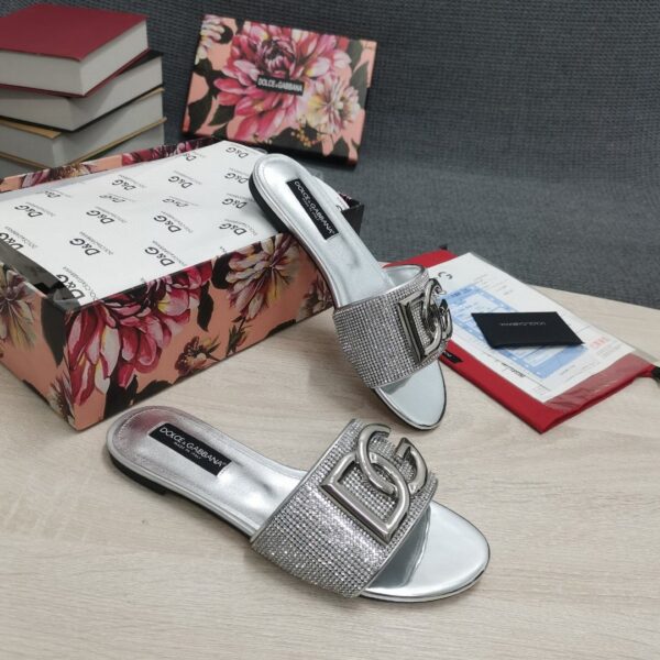 Dolce & Gabbana Crystal Mesh Sliders With DG Logo Silver For Women DG Shoes  CQ0520AD7218D708