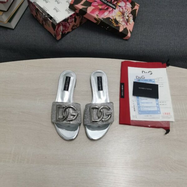 Dolce & Gabbana Crystal Mesh Sliders With DG Logo Silver For Women DG Shoes  CQ0520AD7218D708