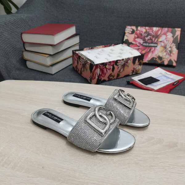 Dolce & Gabbana Crystal Mesh Sliders With DG Logo Silver For Women DG Shoes  CQ0520AD7218D708
