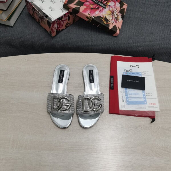 Dolce & Gabbana Crystal Mesh Sliders With DG Logo Silver For Women DG Shoes  CQ0520AD7218D708