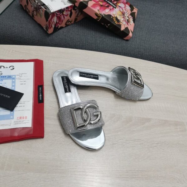 Dolce & Gabbana Crystal Mesh Sliders With DG Logo Silver For Women DG Shoes  CQ0520AD7218D708