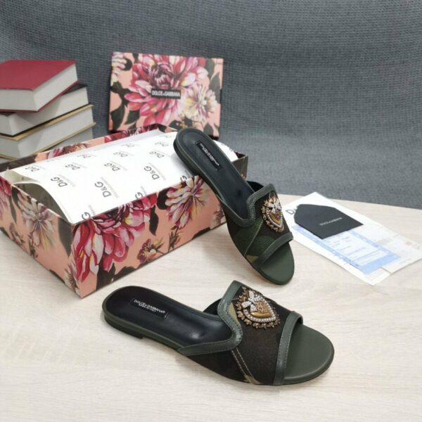 Dolce & Gabbana Devotion Slides In Camouflage Patchwork Black For Women DG Shoes  CQ0446AY8438N913