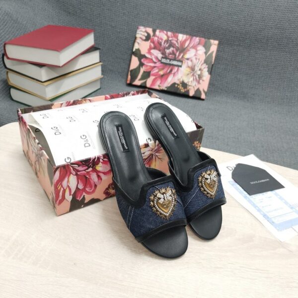 Dolce & Gabbana Devotion Slides In Camouflage Patchwork Black For Women DG Shoes