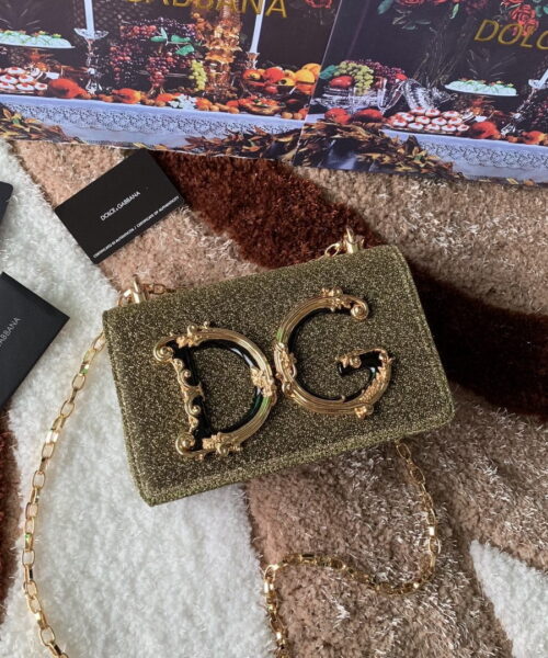 Dolce & Gabbana DG Girls Cross Body Bag In Soft Lurex Gold For Women 8.3in/21cm DG