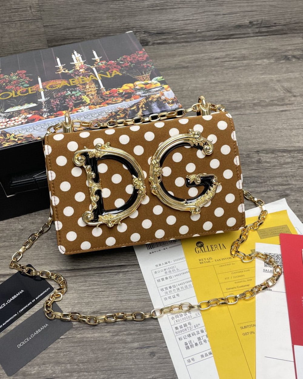 Dolce & Gabbana DG Girls CrossBody Bag With Polka Dots Brown For Women 8.3in/21cm DG