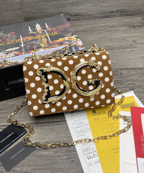 Dolce & Gabbana DG Girls CrossBody Bag With Polka Dots Brown For Women 8.3in/21cm DG